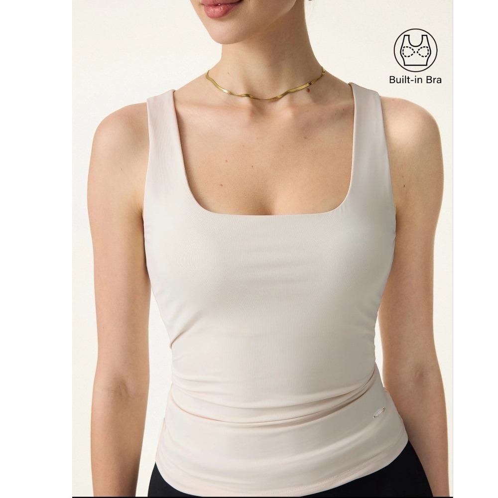 OGL SkinKiss Back Smoothing Cooling Beige Bandless Bra Square Neck Tank Top M